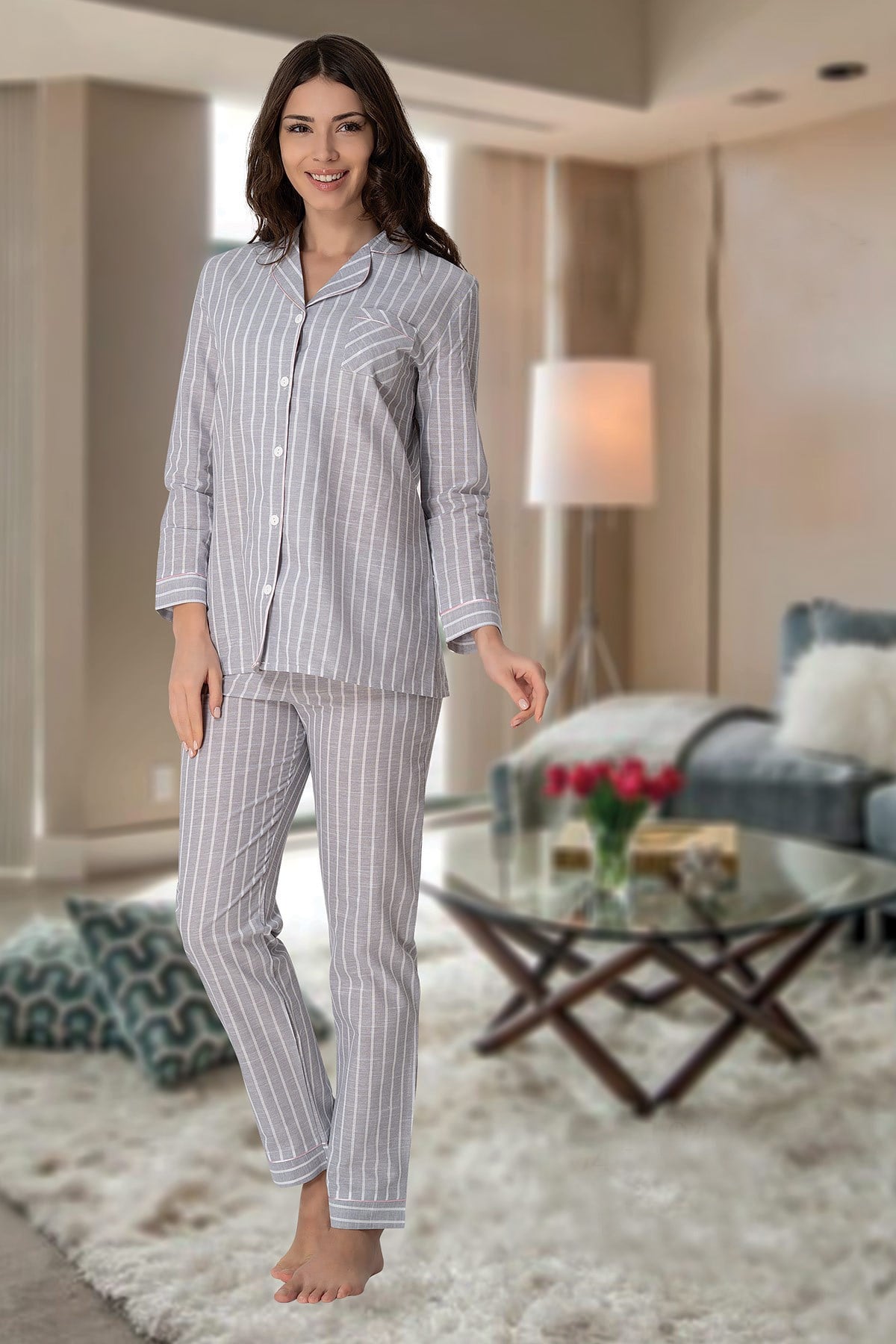 Effortt 1040 Önden Düğmeli Lohusa Pijama Takımı