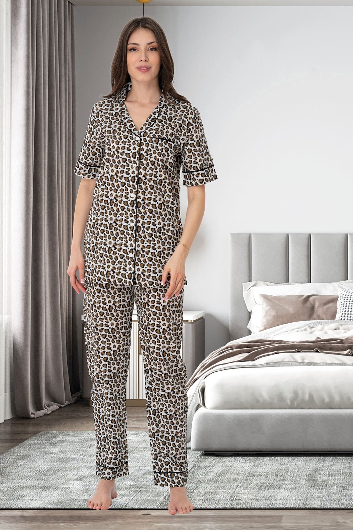 Effortt 1063 Kısa Kol Önden Düğmeli Lohusa Pijama Takımı