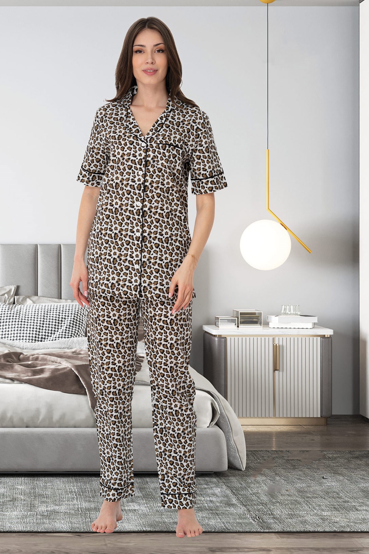 Effortt 1068 Kısa Kol Önden Düğmeli Lohusa Pijama Takımı