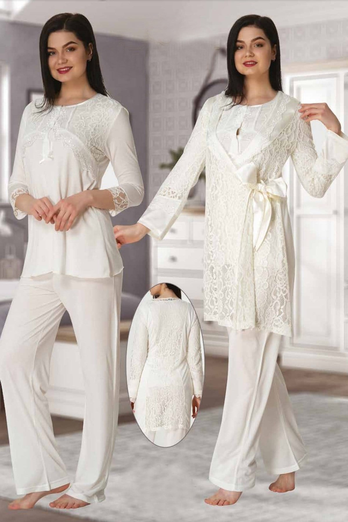 Effortt 2010 Güpür Sabahlıklı Lohusa Pijama Takımı