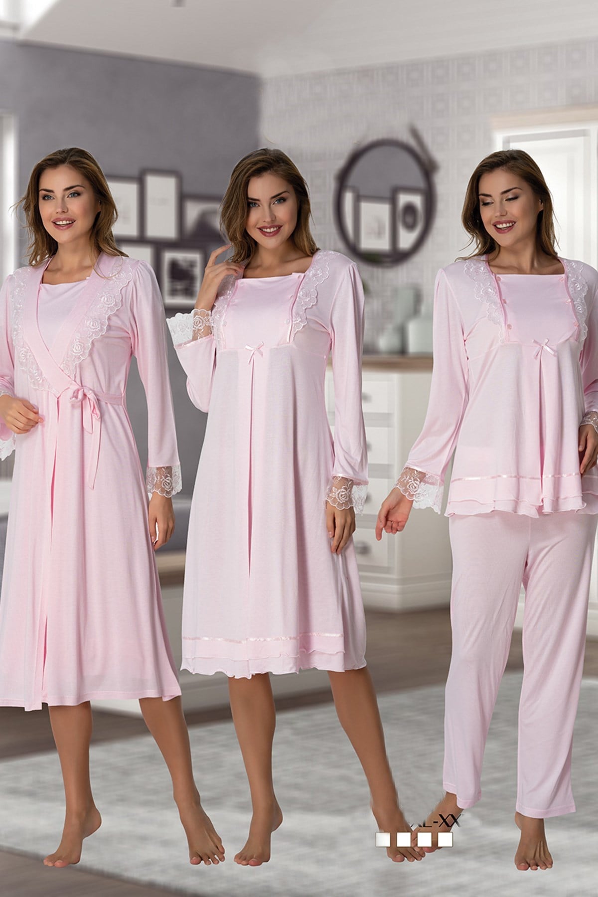 Effortt 2020 Pembe Kolay Emzirme Özellikli Lohusa Hamile 4lü Set