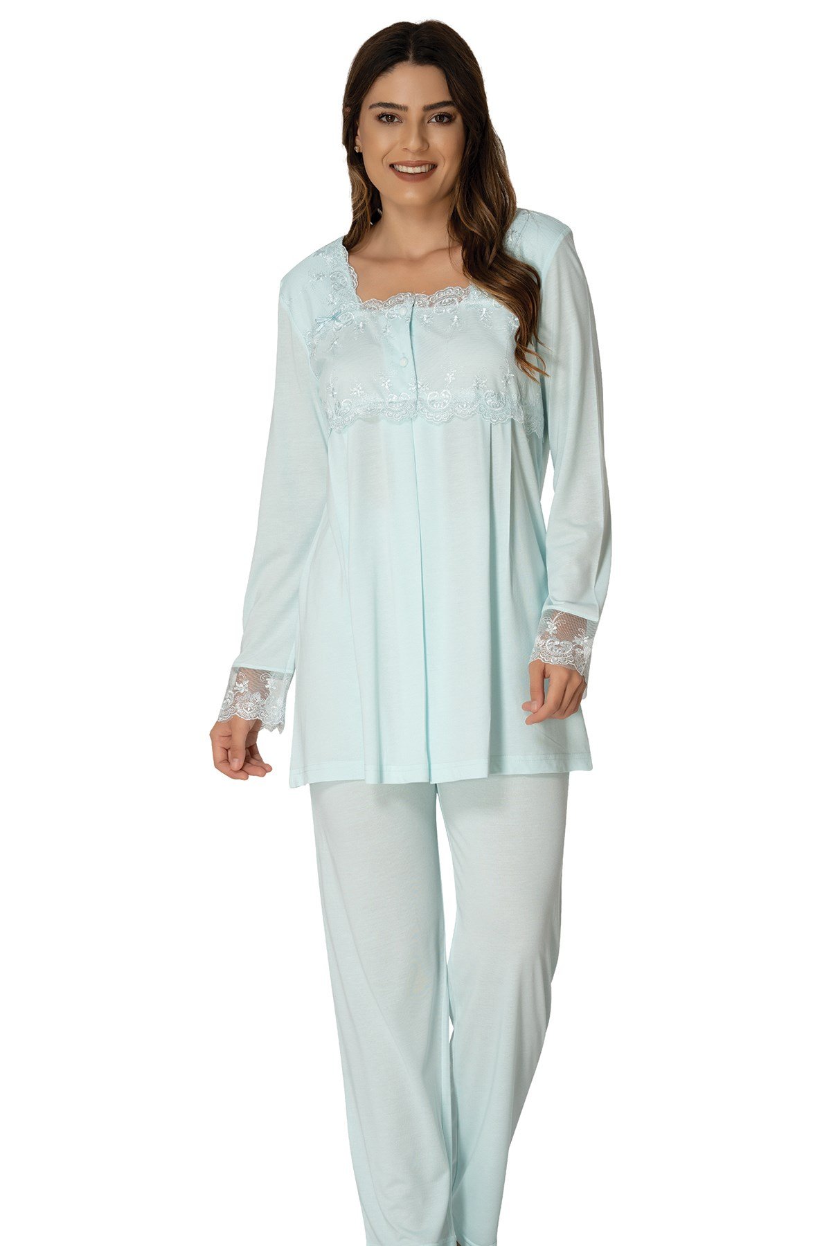 Effortt 2403 Turquoise Maternity Pajama and Robe Set