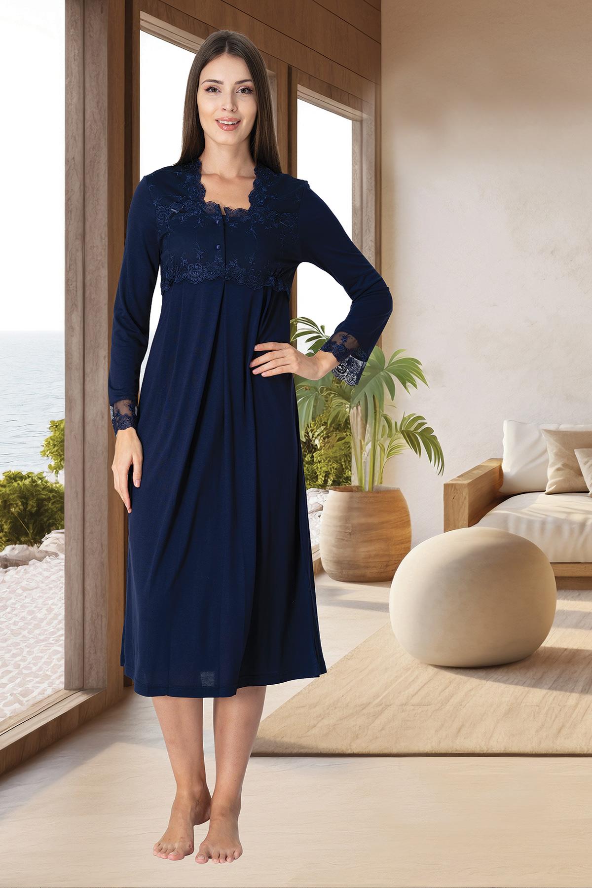 Effortt 2404 Navy Blue Maternity Nightgown Set