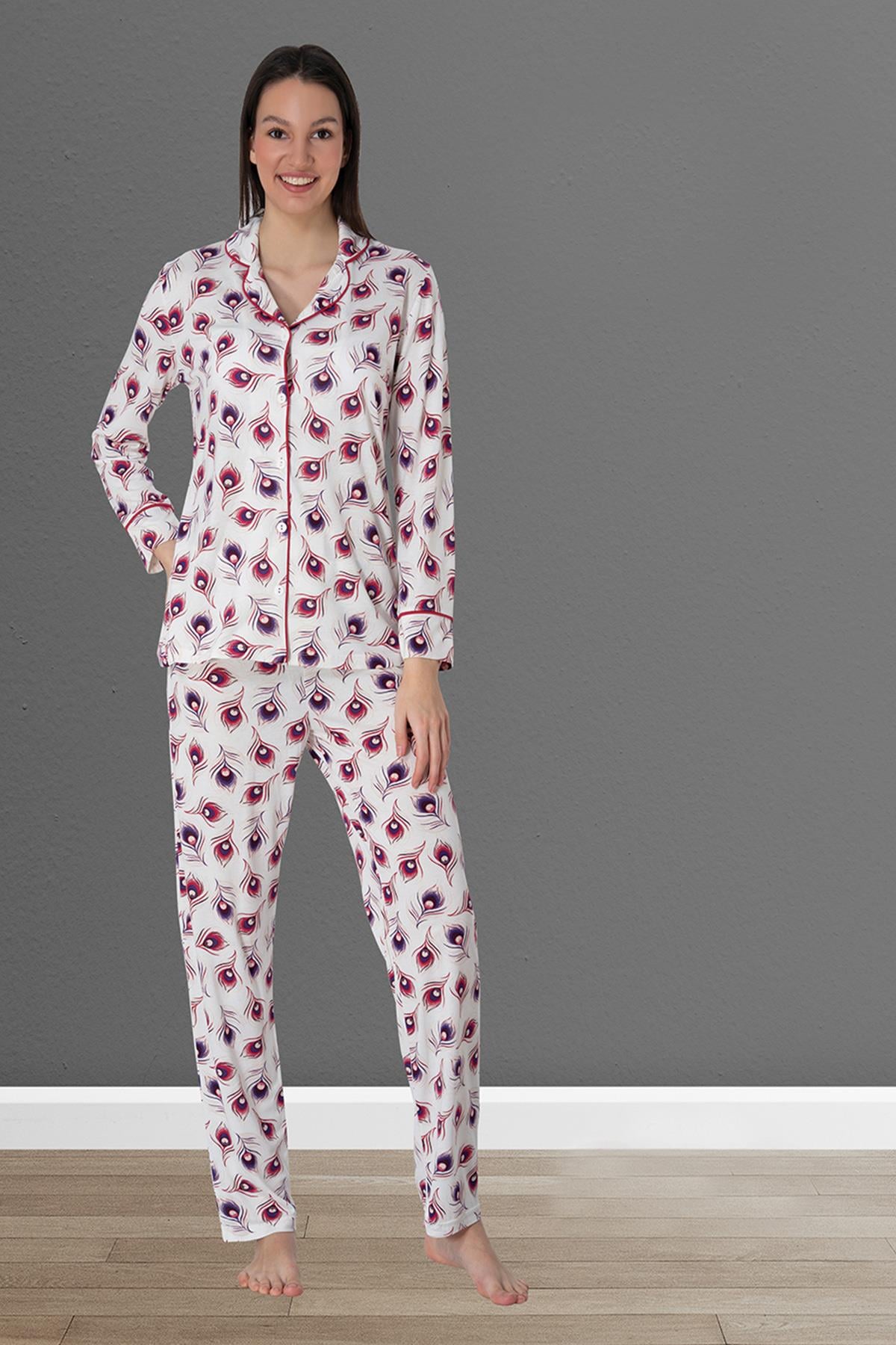Effortt 2422 Bordo Uzun Kol Önden Düğmeli Lohusa Pijama Takımı