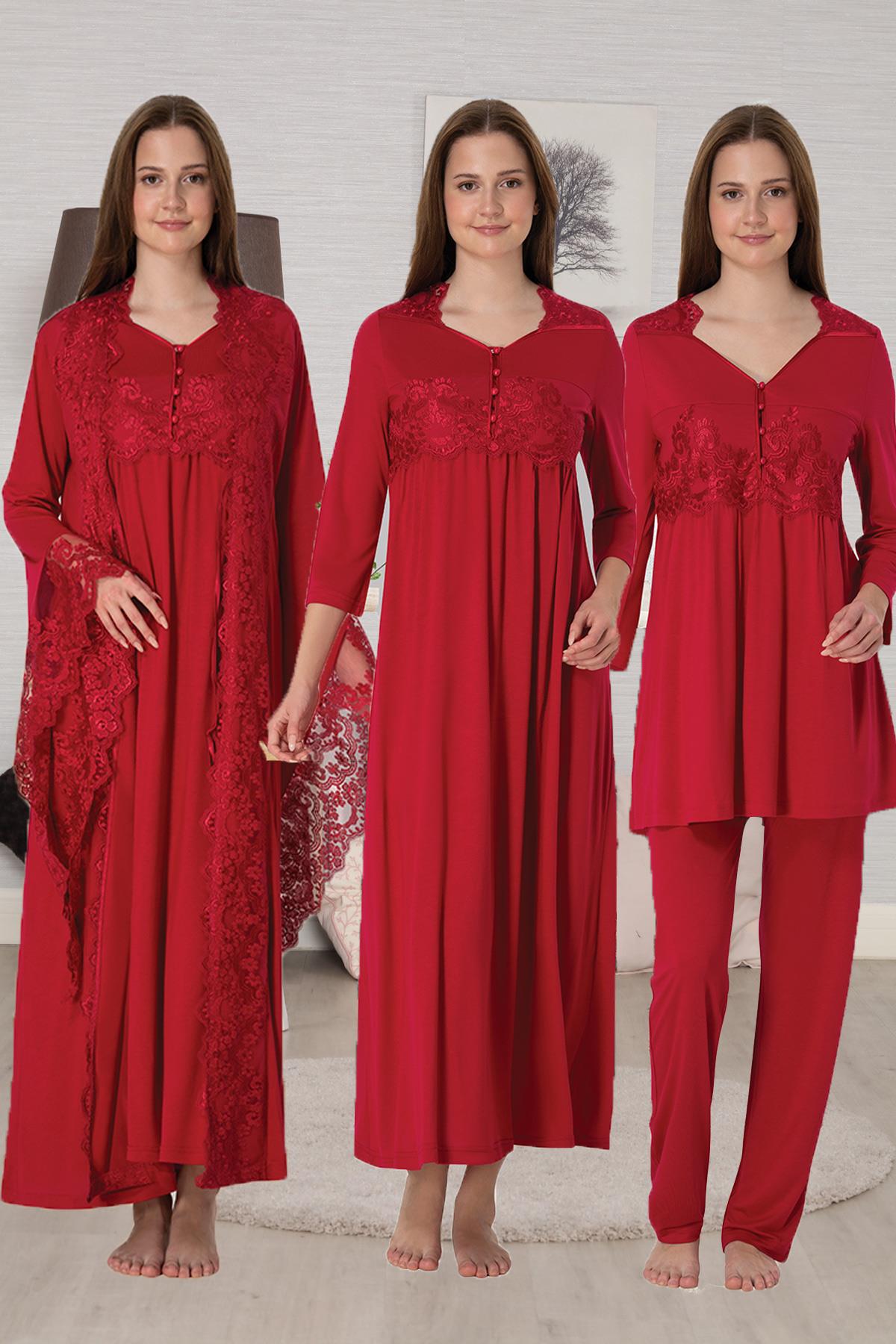 Effortt 3014 Vişne Özel Tasarım Lohusa Hamile 4'lü Set