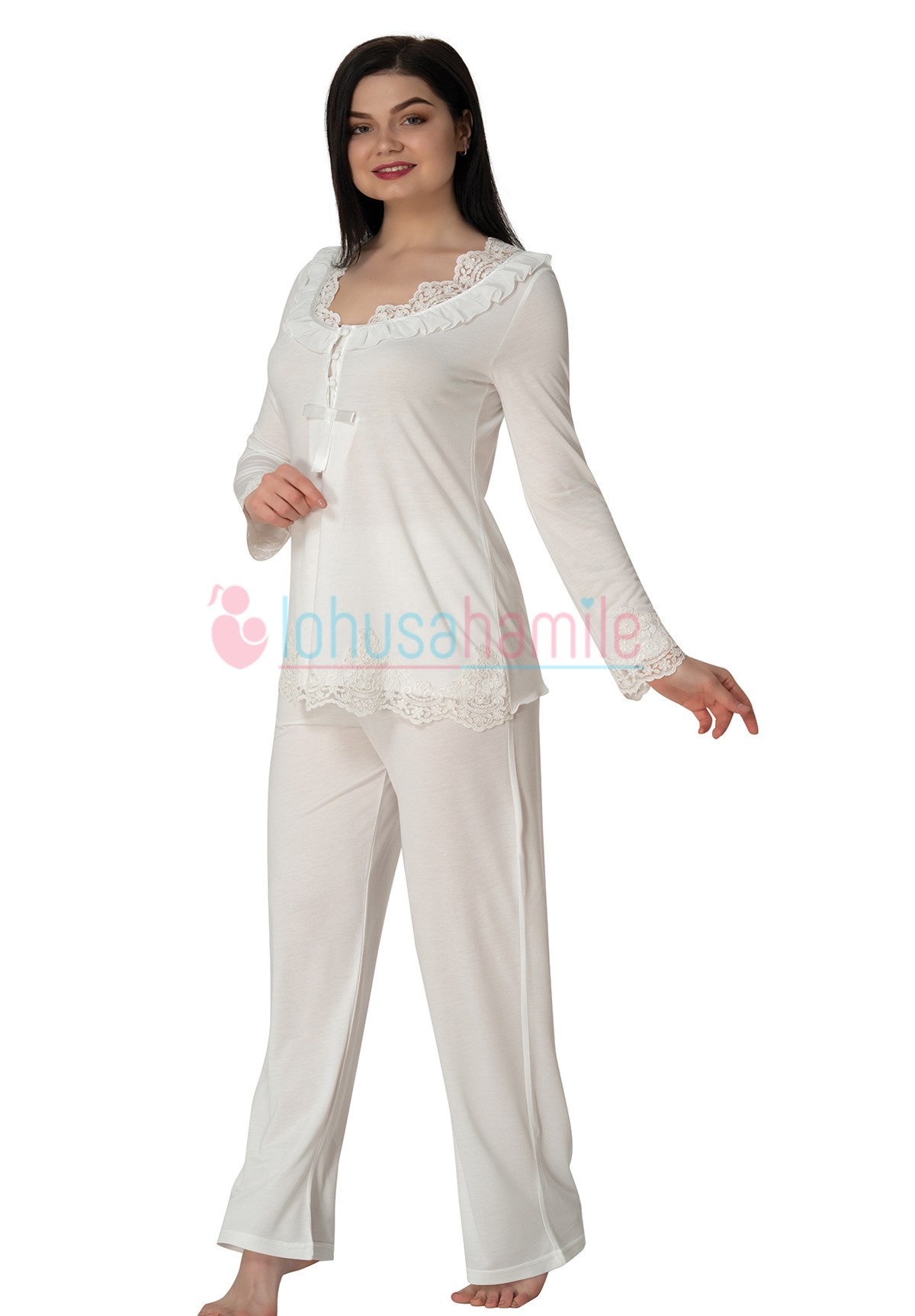 Effortt 4078 Dantel Yaka Lohusa Pijama Takımı