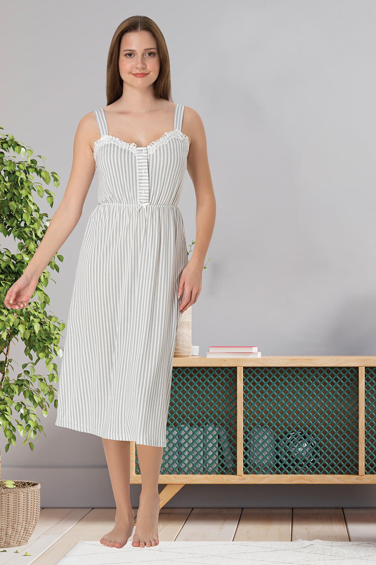 Effortt 4093 Gri Askılı Hamile Lohusa Gecelik