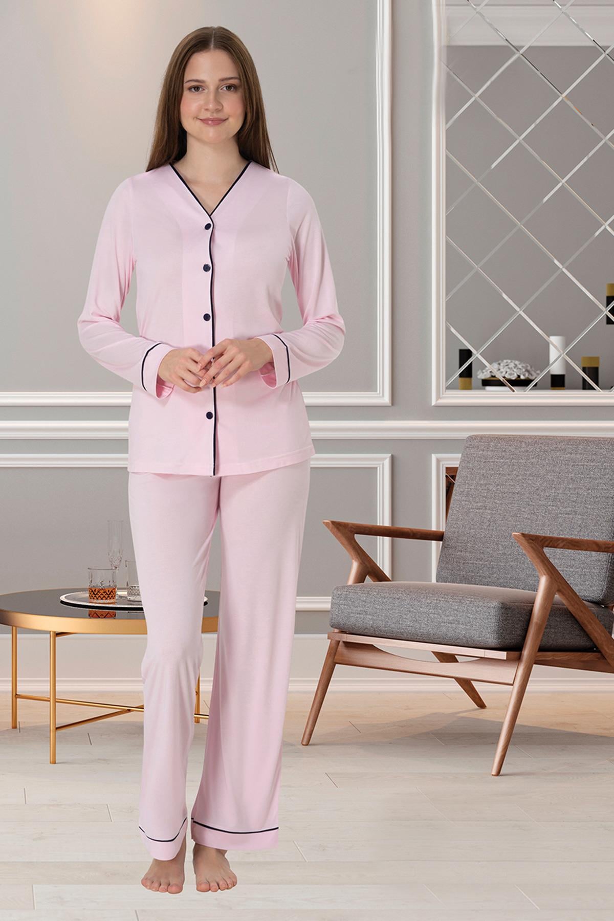 Effortt 5072 Pembe Önden Düğmeli Lohusa Pijama Takımı