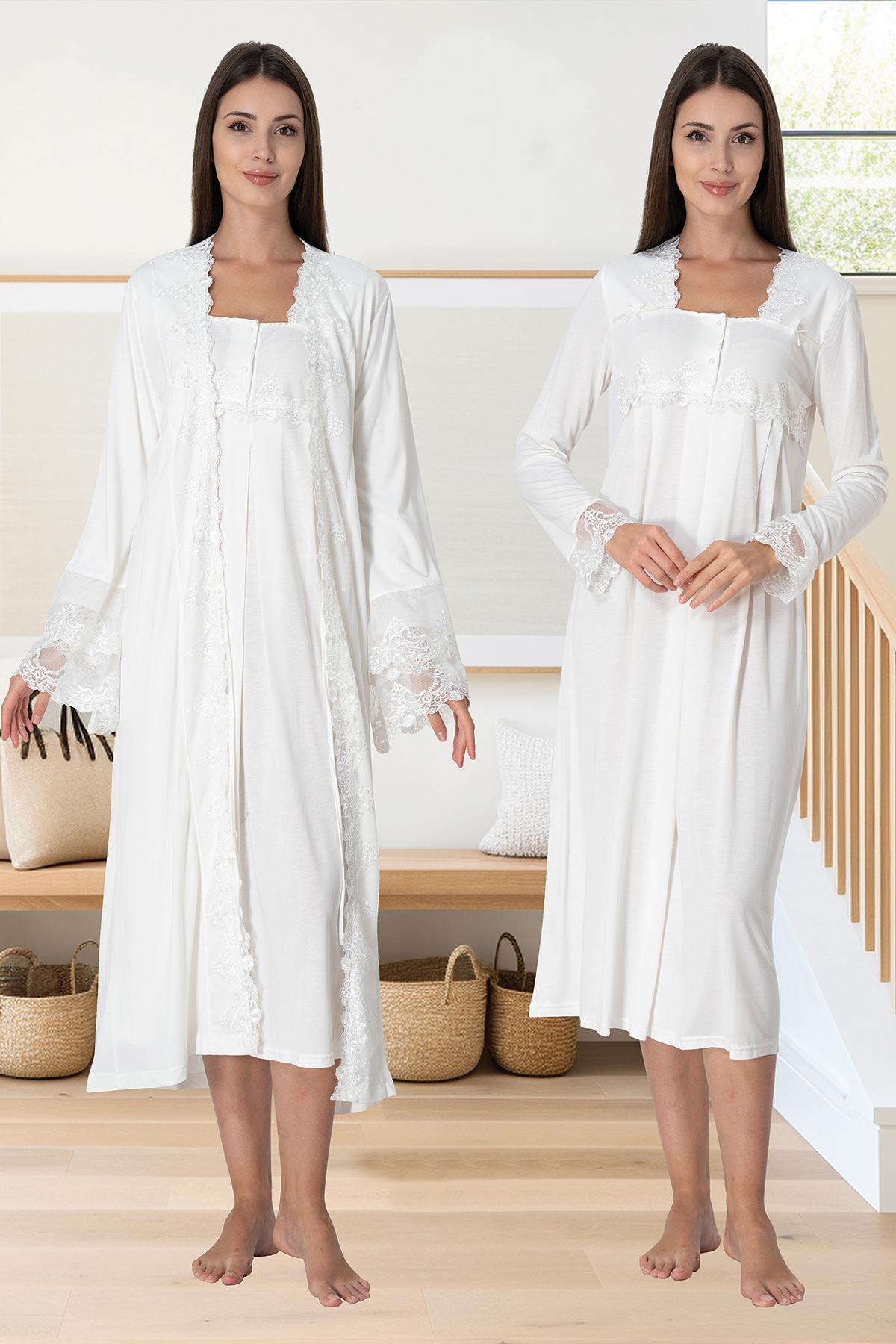 Effortt 7015 Princess Model Maternity Nightgown with Robe Set