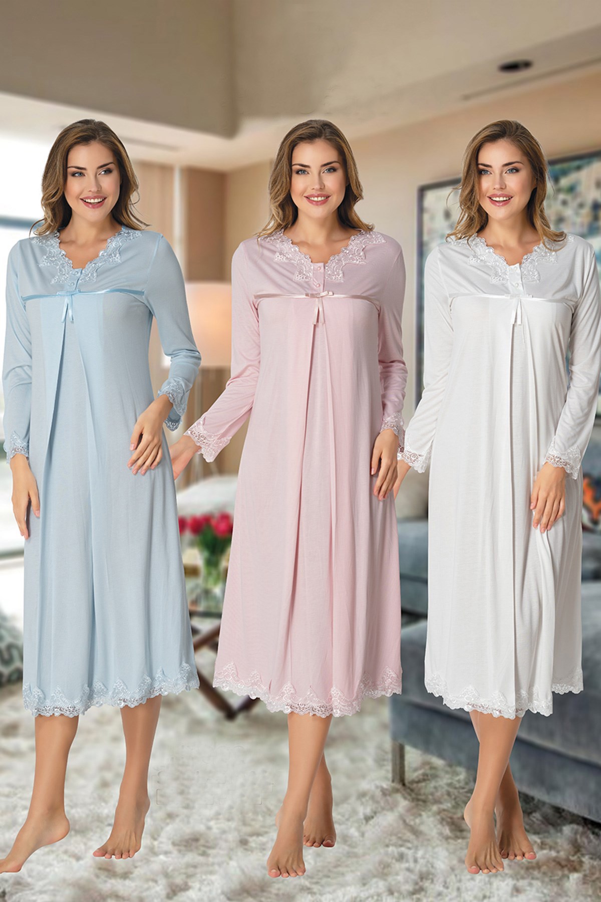 Effortt 7033 Dantel Detaylı Lohusa Gecelik Takımı