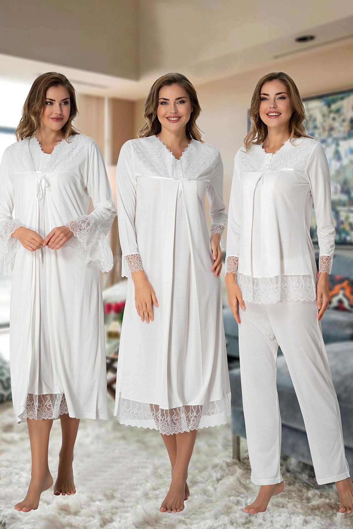 Effortt 7046 Güpür Danttelli Lohusa Hamile 4'lü Set