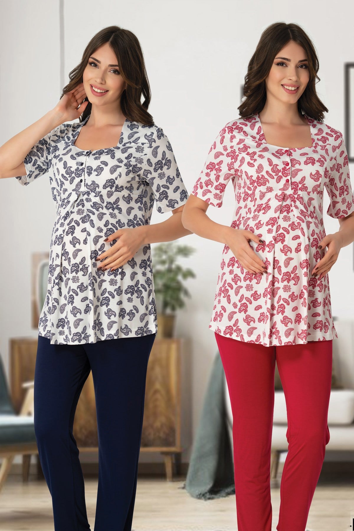 Effortt 8012 Desenli Lohusa Pijama
