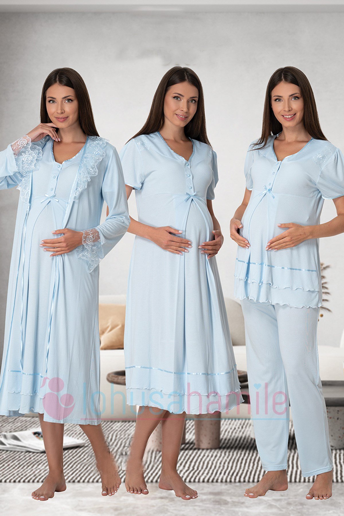 Effortt 8026 Baby Blue Maternity Nursing  4 Pieces Set
