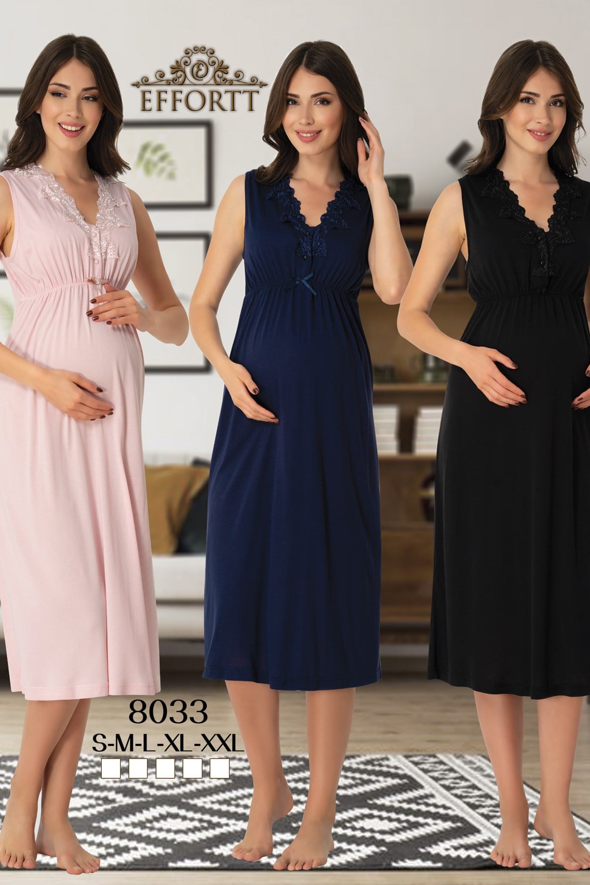 Effortt 8033 spl Yakası Dantelli Lohusa Gecelik
