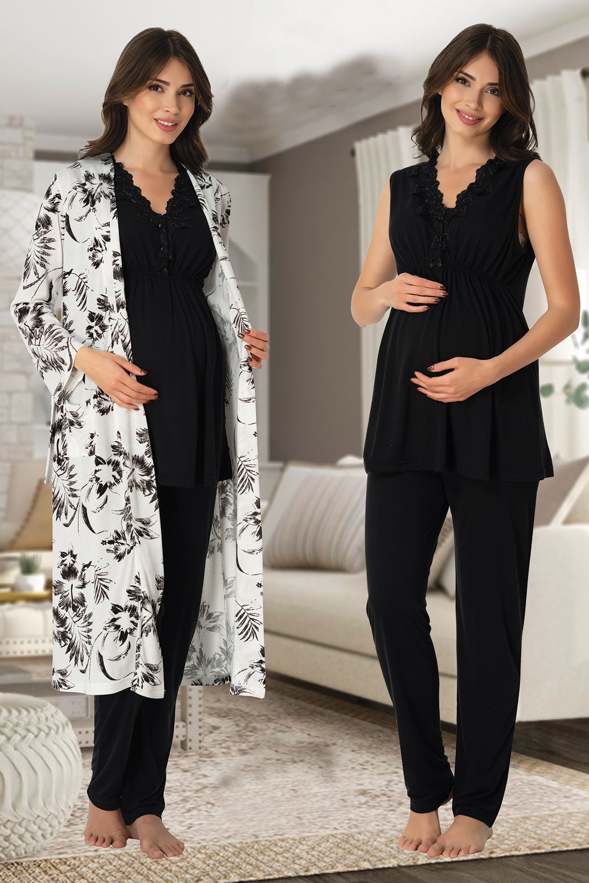 Effortt 8034 Desen Sabahlıklı Lohusa Pijama