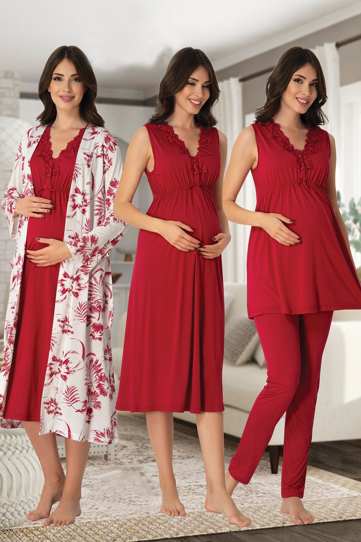 Effortt 8036 Vişne 4lü Lohusa Hamile Set	