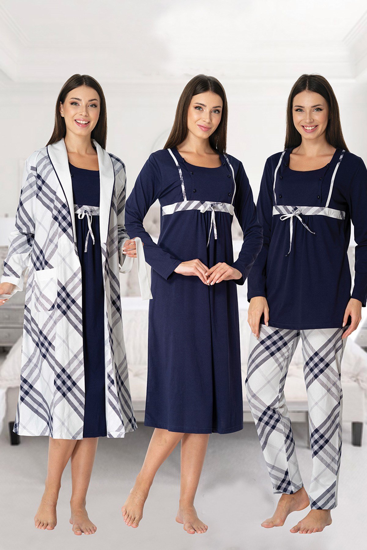 Effortt 8086 Lacivert Hamile Lohusa 4lü Set