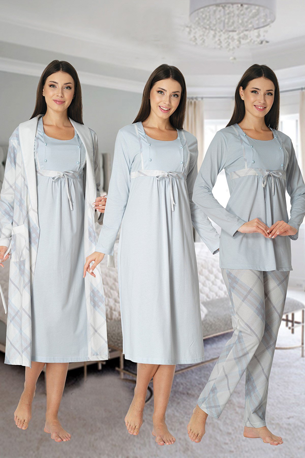 Effortt 8086 Mavi Hamile Lohusa 4lü Set