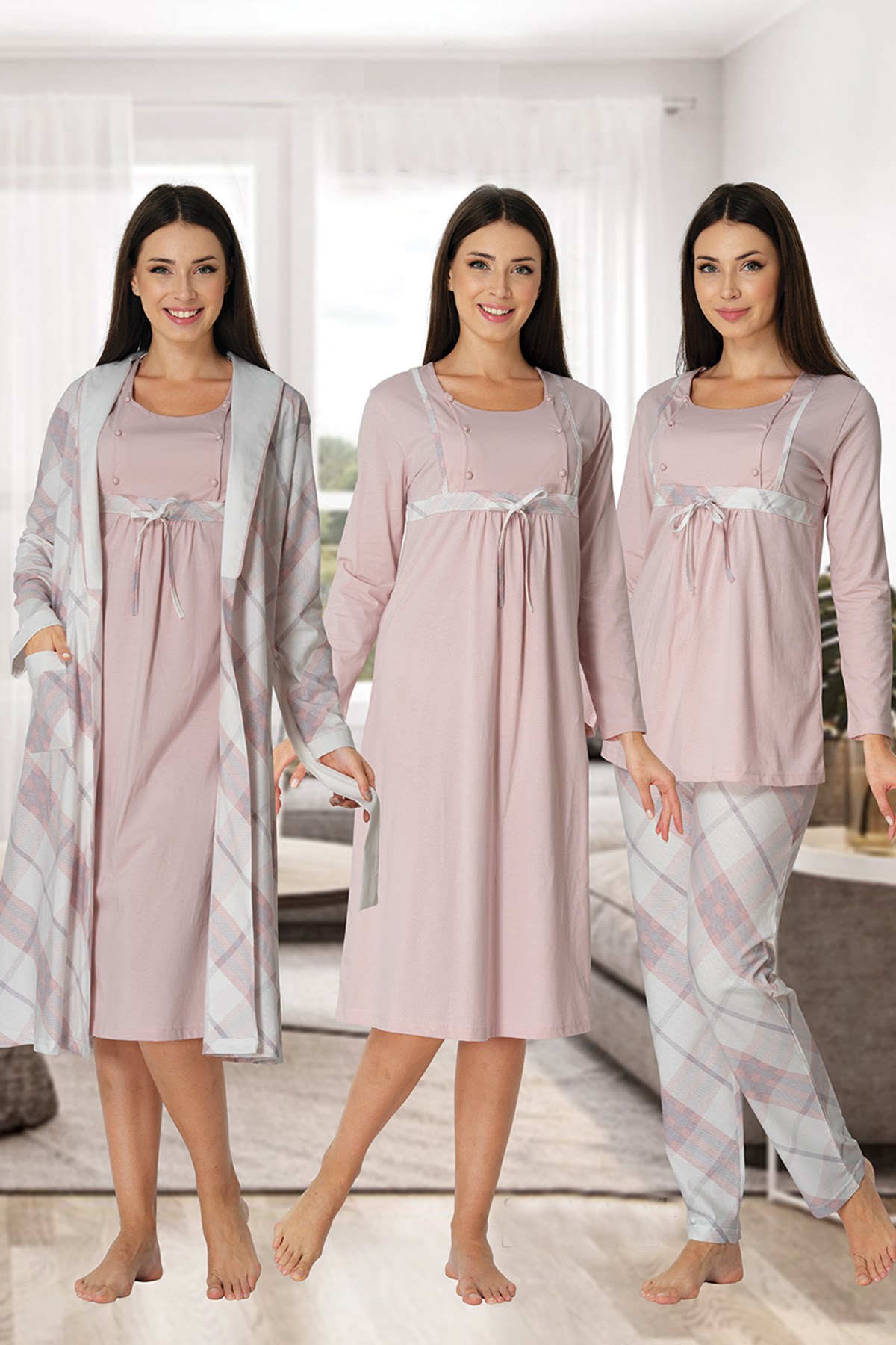 Effortt 8086 Pembe Hamile Lohusa 4lü Set