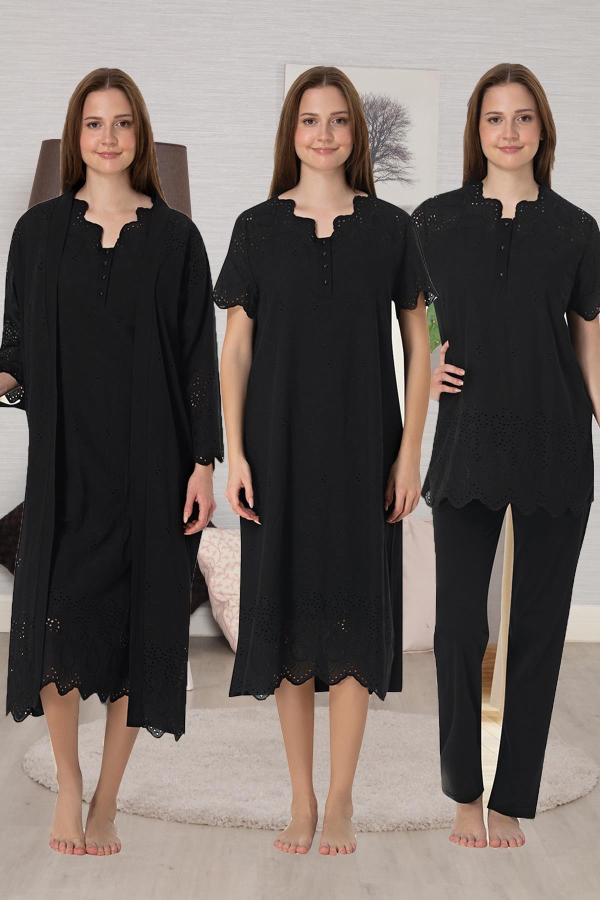 Effortt 9026 Siyah Fisto Detaylı Lohusa Hamile 4lü Set