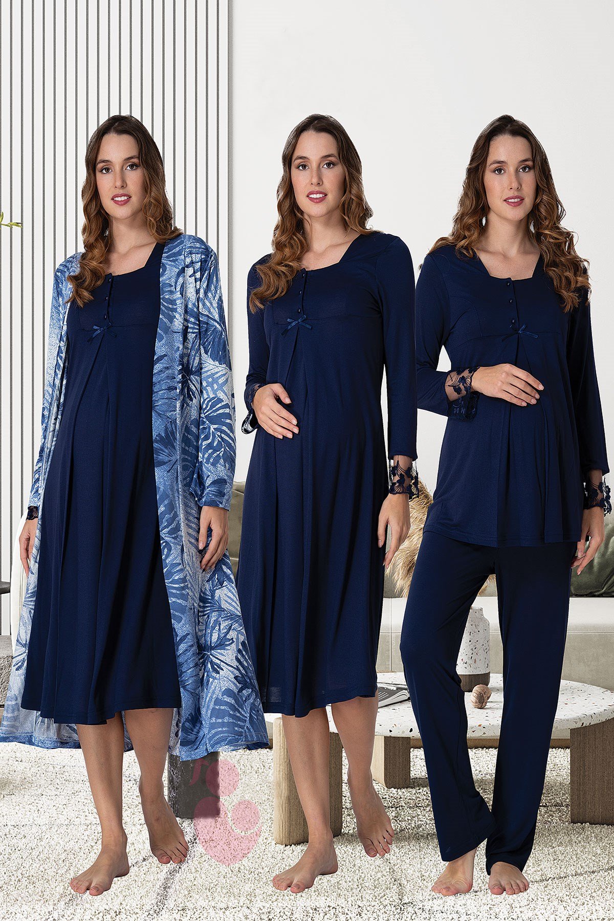 Effortt 9046 Lacivert Lohusa Hamile 4lü Set