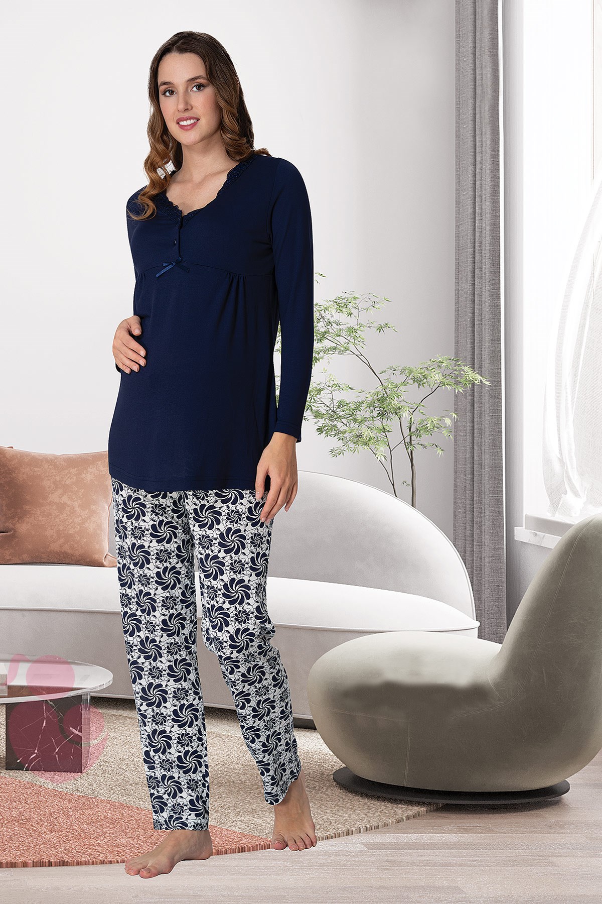 Effortt 9062 Lacivert Lohusa Pijama Takımı