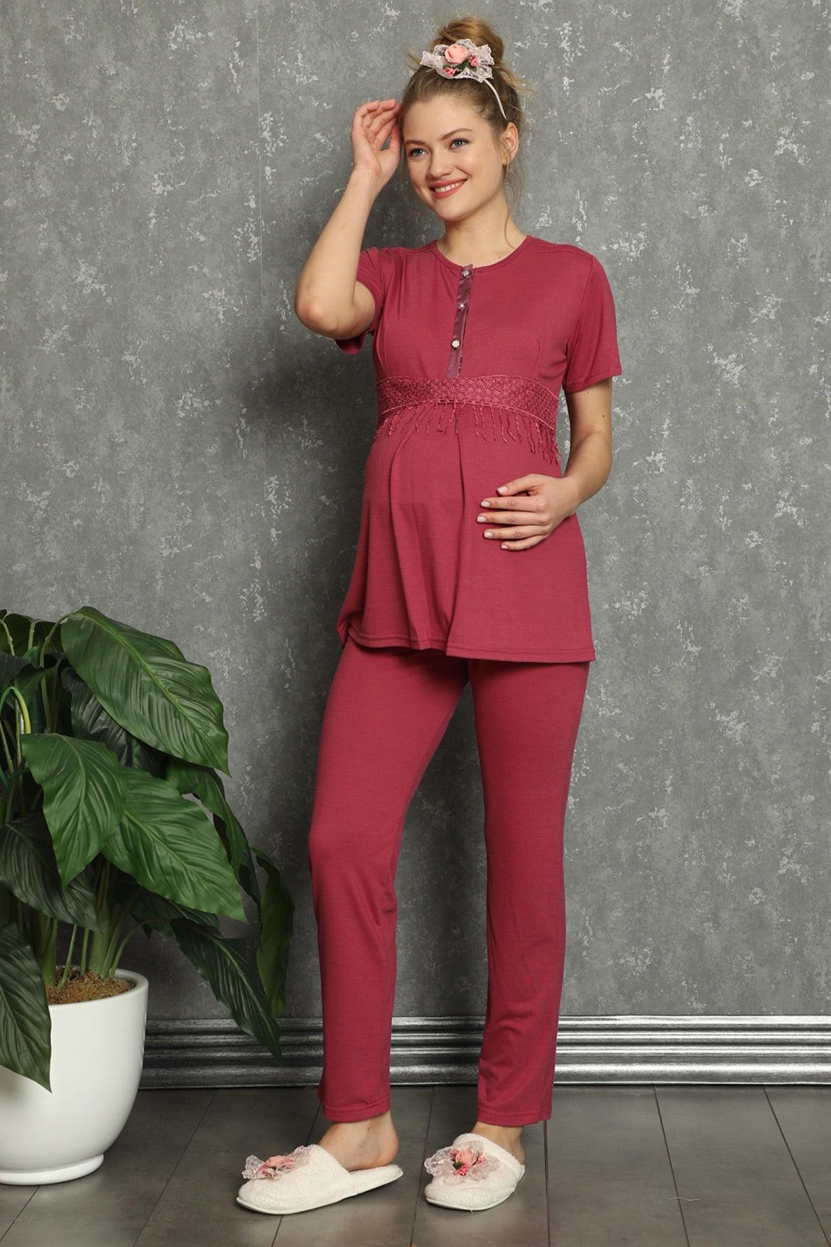 Erdeniz 1141 Bordo Lohusa Pijama Takımı