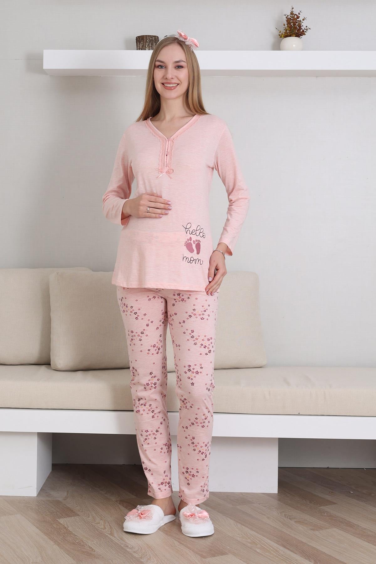 Erdeniz 1172 Somon Hello Mom Lohusa Pijama Takımı