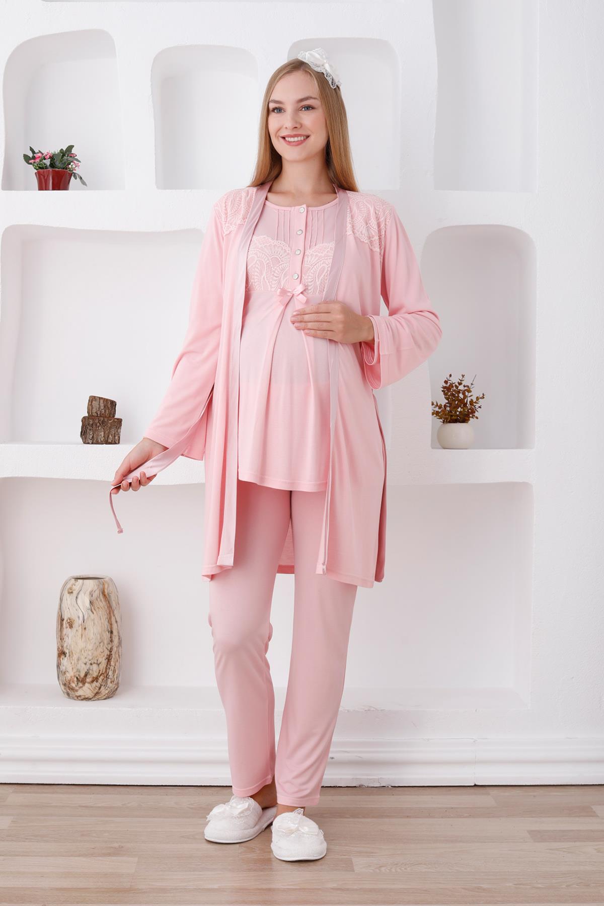 Erdeniz 3423 Somon Dantel Sabahlıklı Lohusa Pijama Takımı