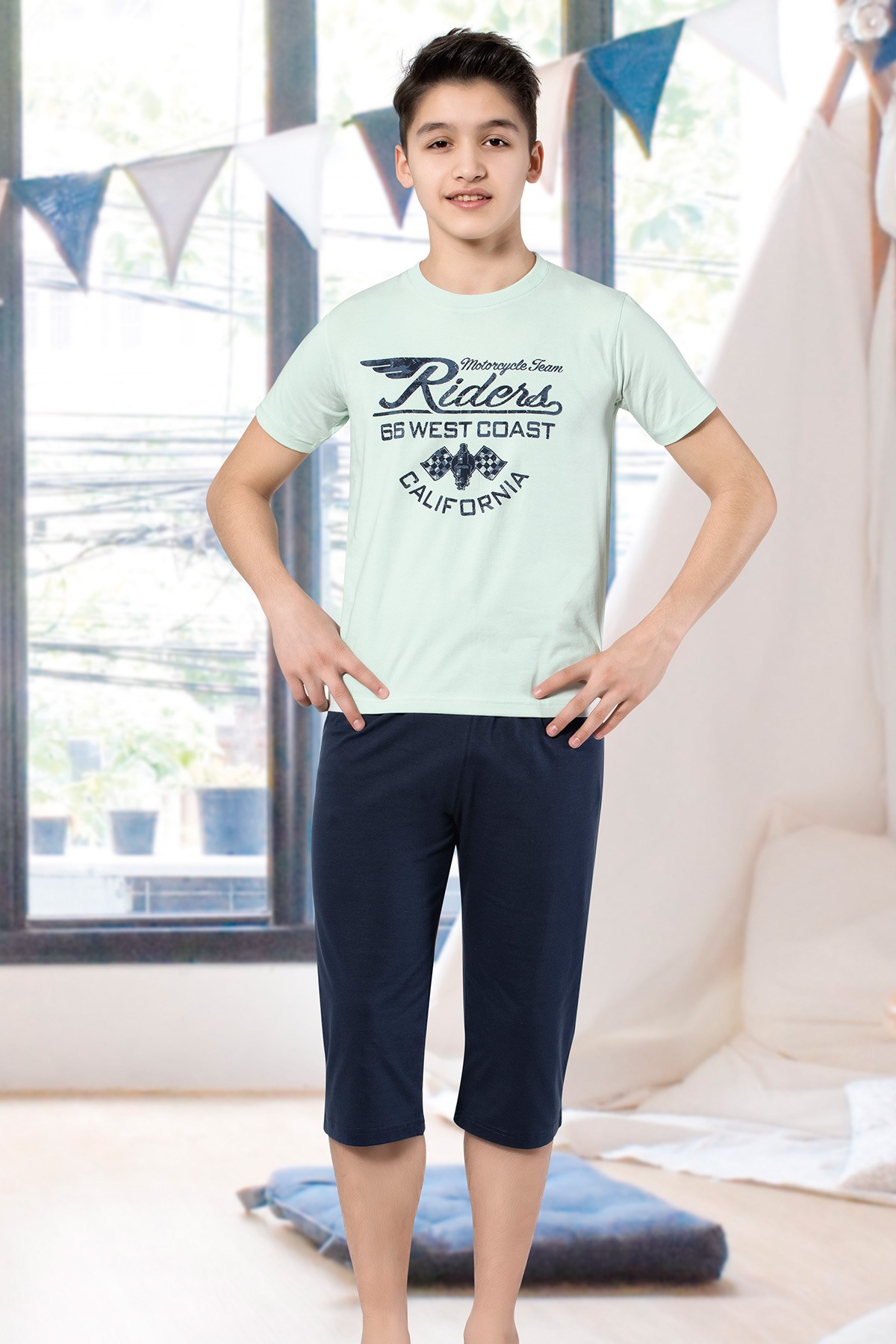 Erkek Çoçuk Garson Kapri Pijama Takım 7084
