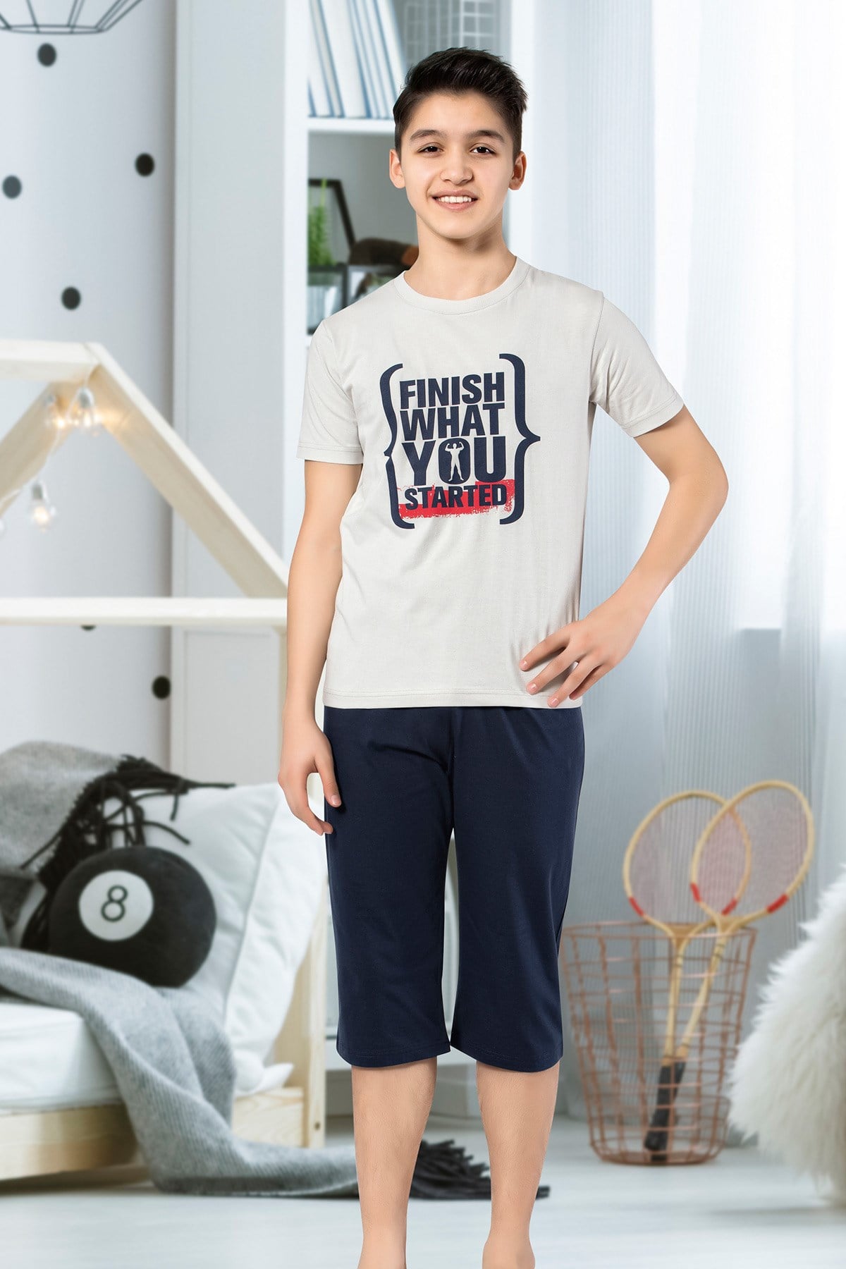 Erkek Çoçuk Garson Kapri Pijama Takım 7080