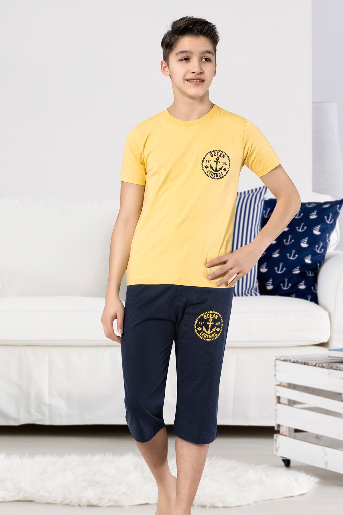 Erkek Çoçuk Garson Kapri Pijama Takım 7073