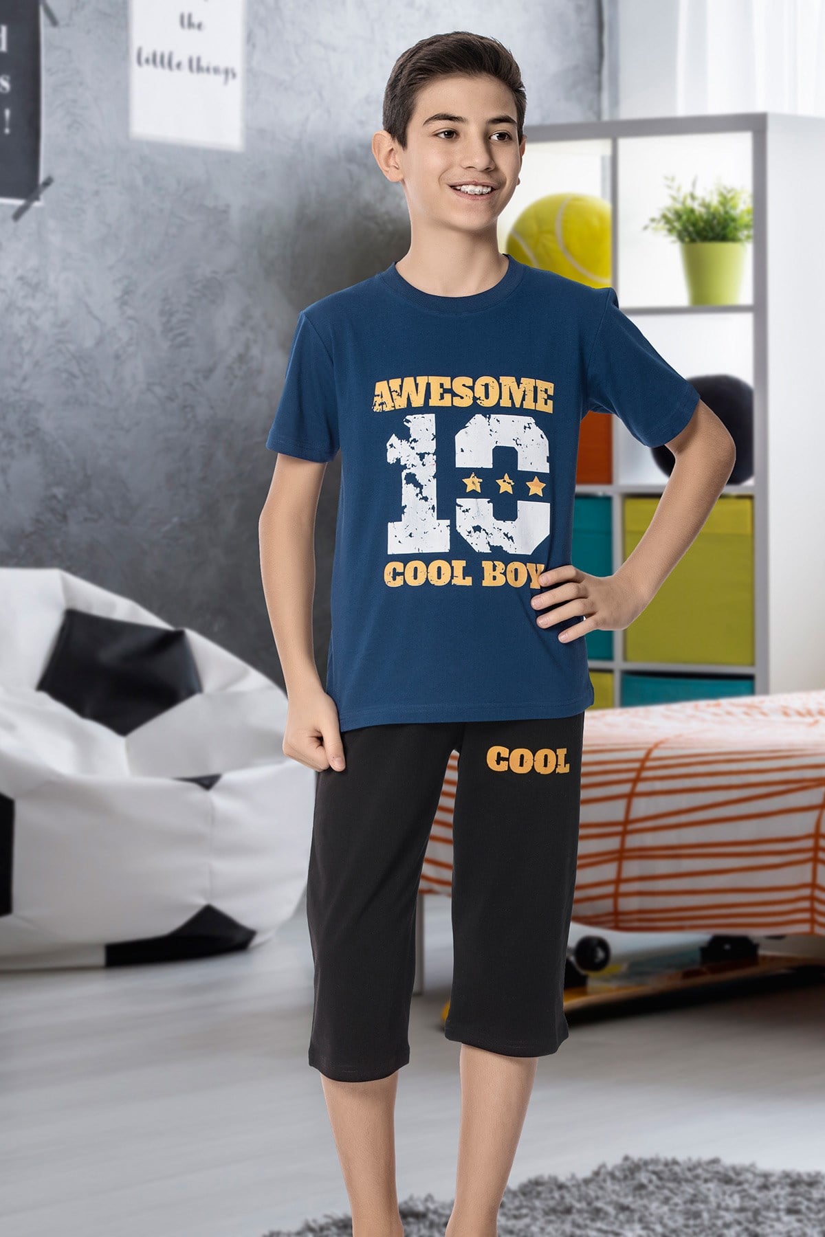 Erkek Çoçuk Garson Kapri Pijama Takım 7094