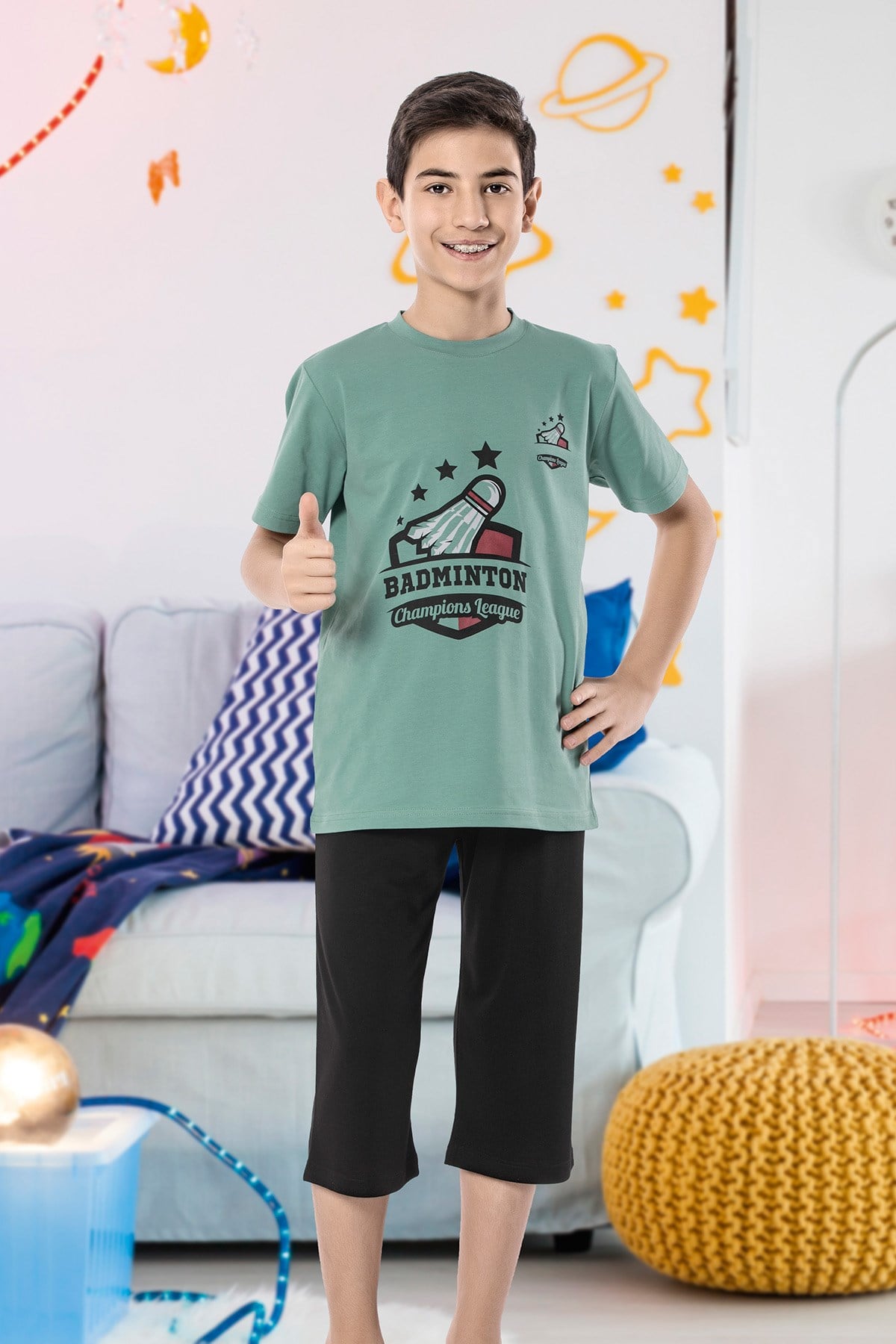 Erkek Çoçuk Garson Kapri Pijama Takım 7091