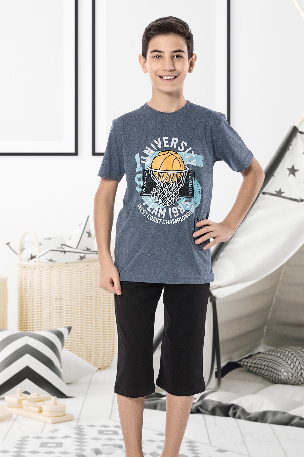 Erkek Çoçuk Garson Kapri Pijama Takım 7097