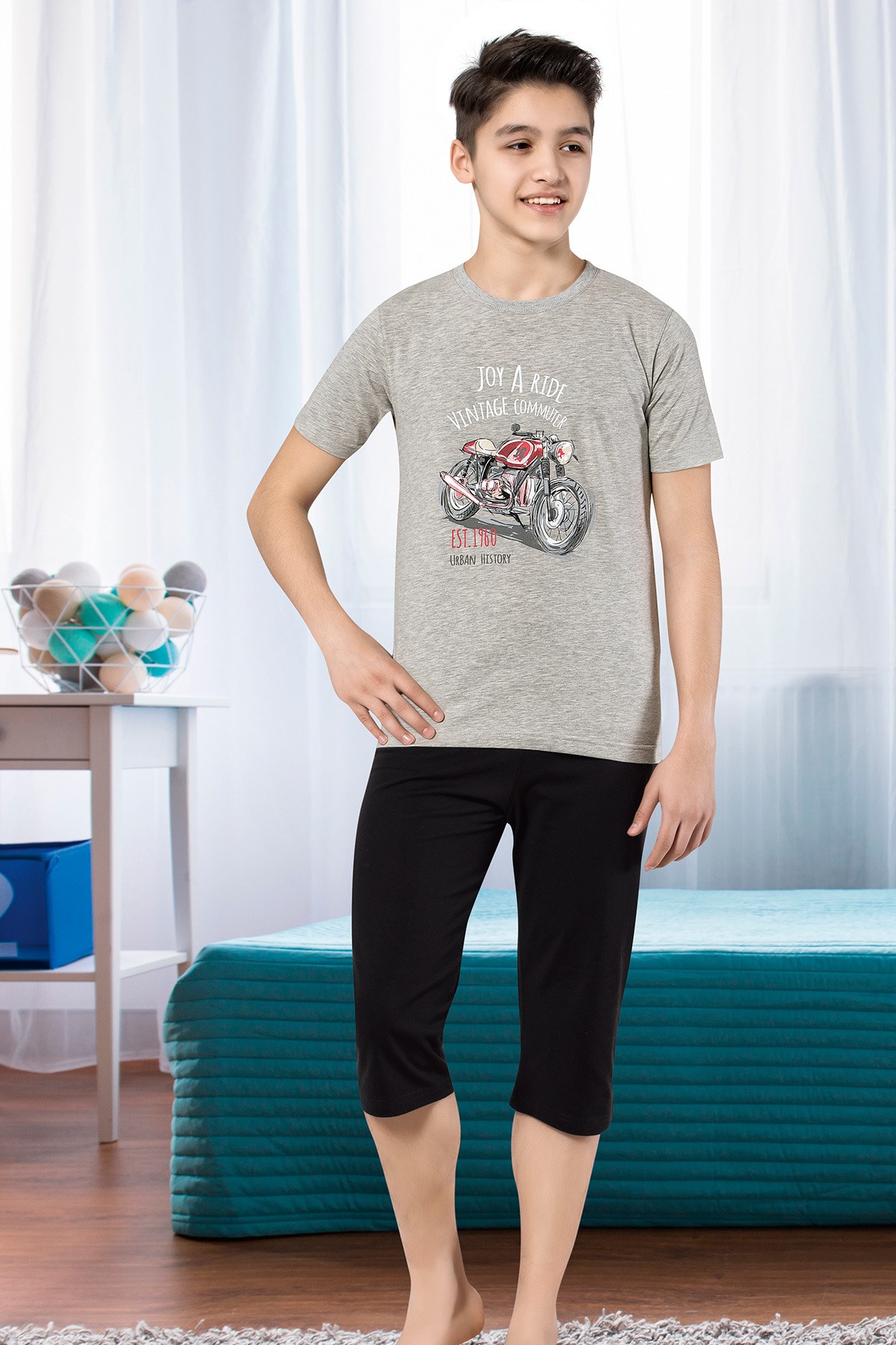 Erkek Çoçuk Garson Kapri Pijama Takım 7081