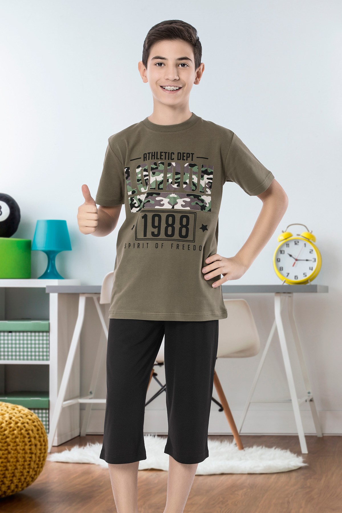 Erkek Çoçuk Garson Kapri Pijama Takım 7092