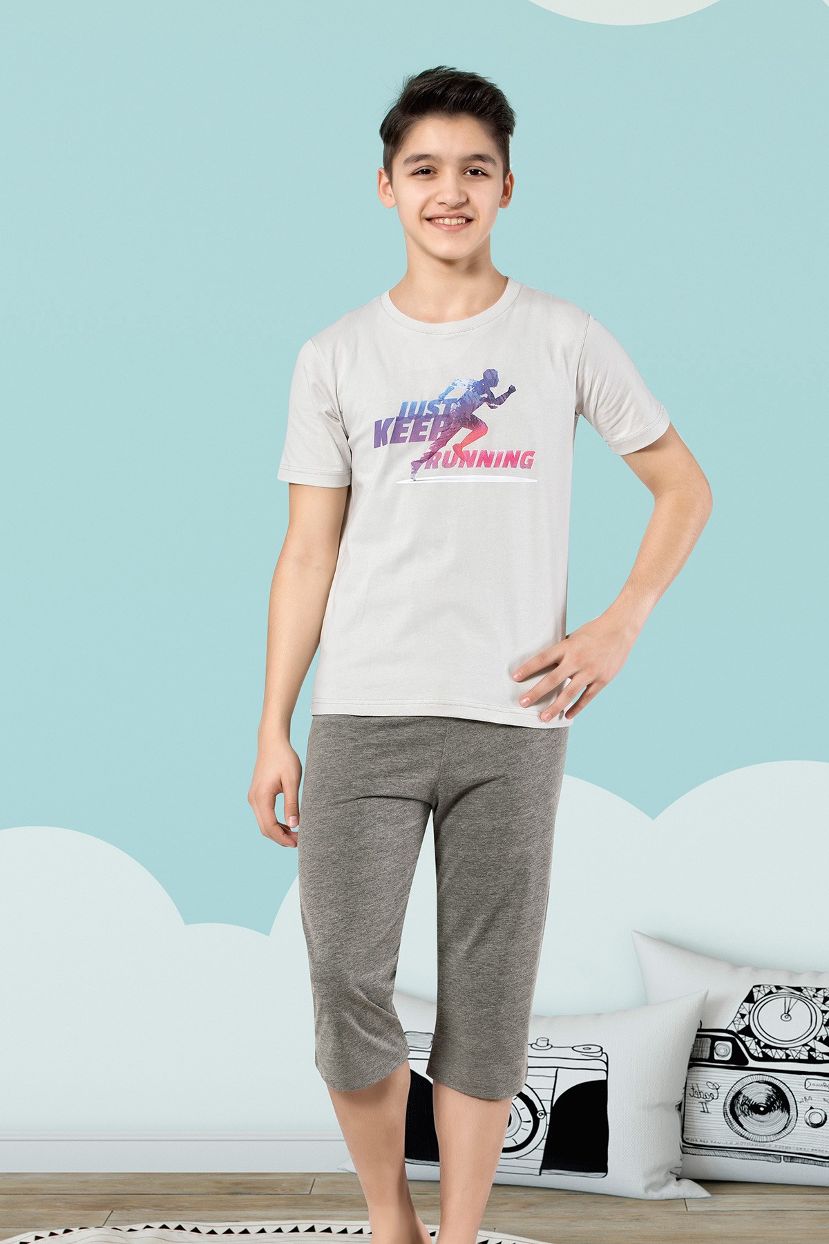 Erkek Çoçuk Garson Kapri Pijama Takım 7086