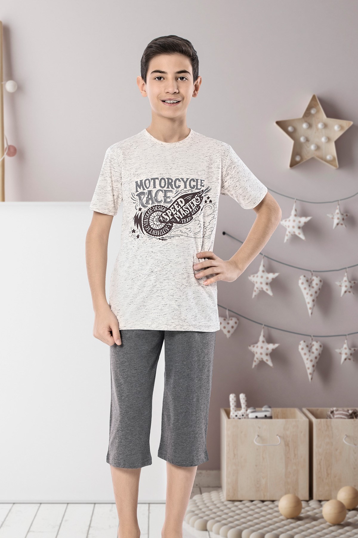 Erkek Çoçuk Garson Kapri Pijama Takım 7096