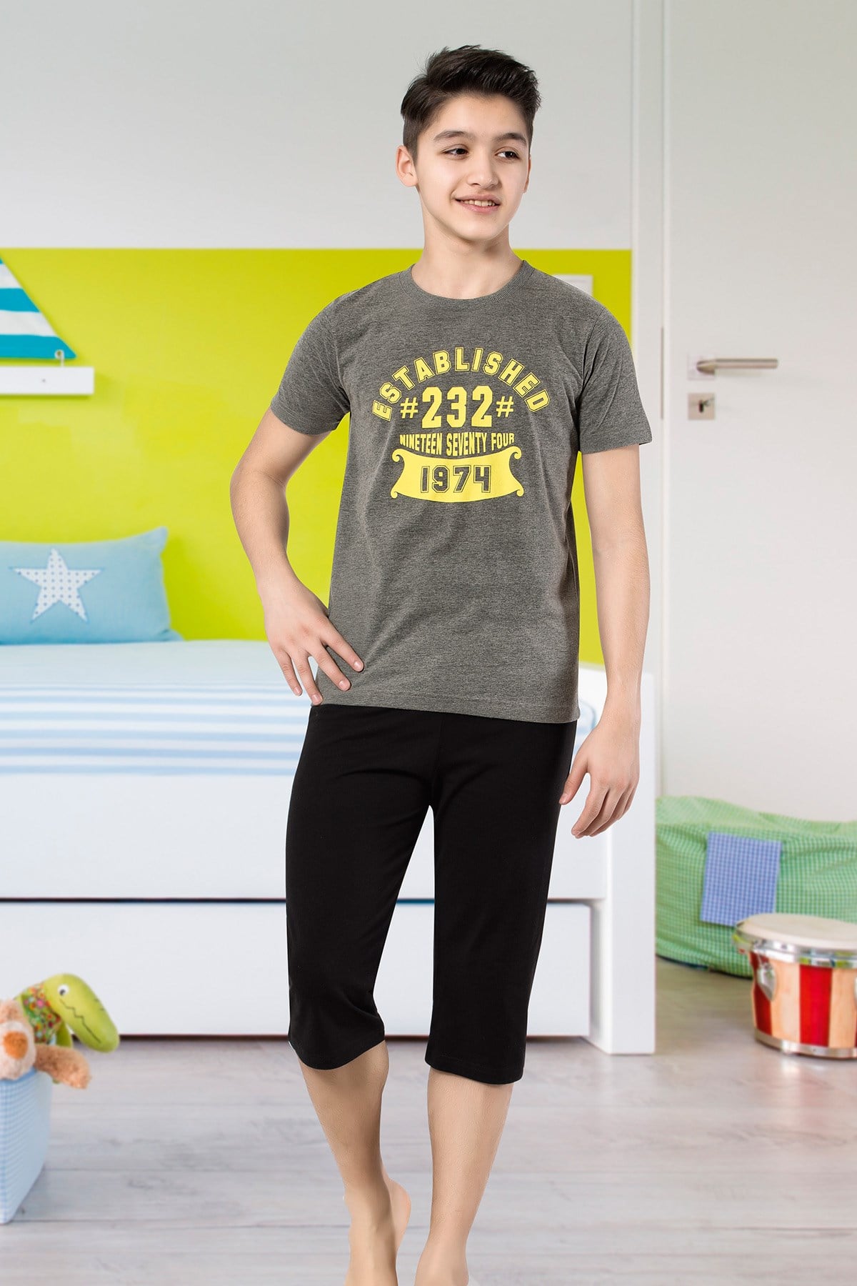 Erkek Çoçuk Garson Kapri Pijama Takım 7087