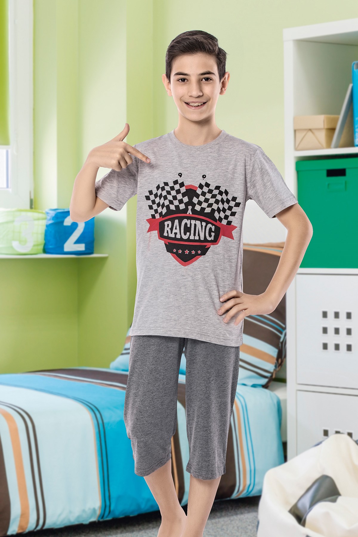 Erkek Çoçuk Garson Kapri Pijama Takım 7108