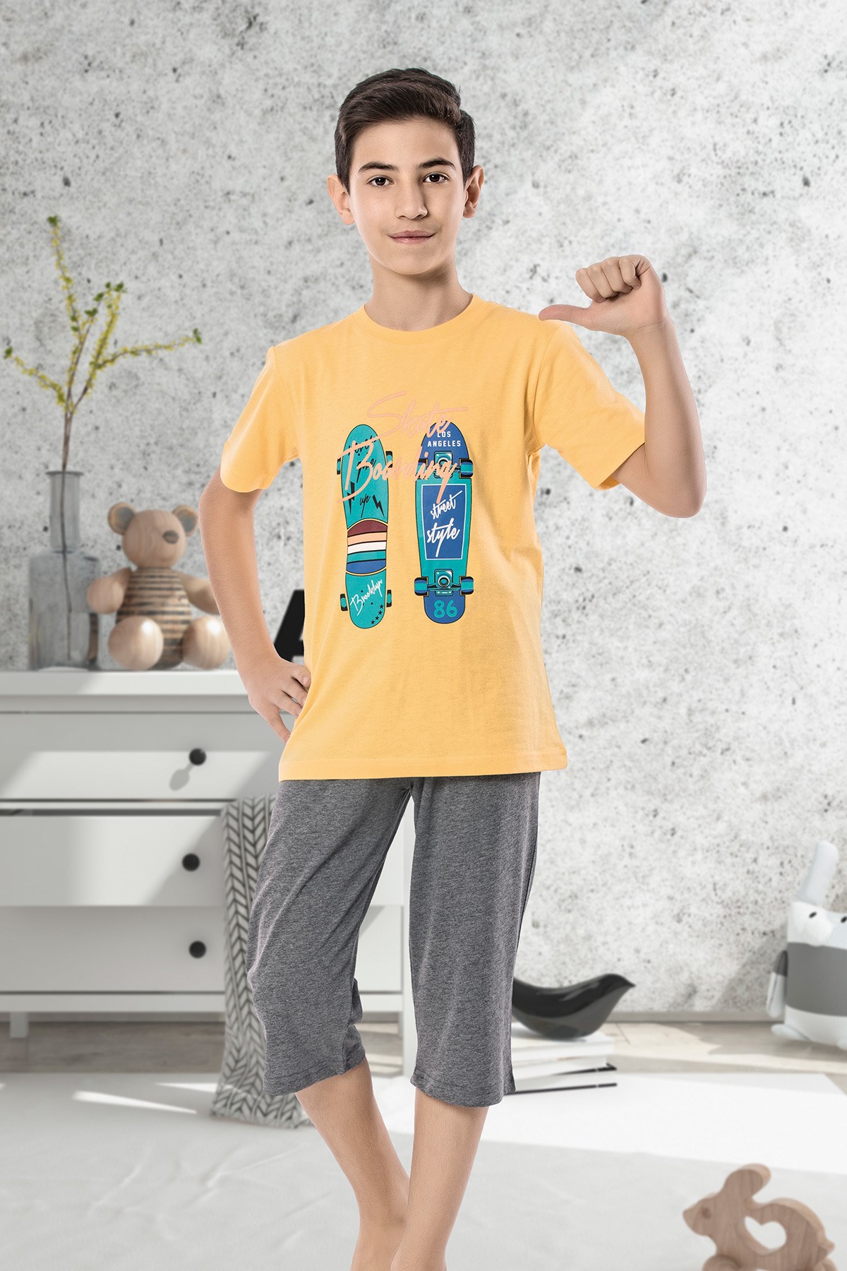 Erkek Çoçuk Garson Kapri Pijama Takım 7111
