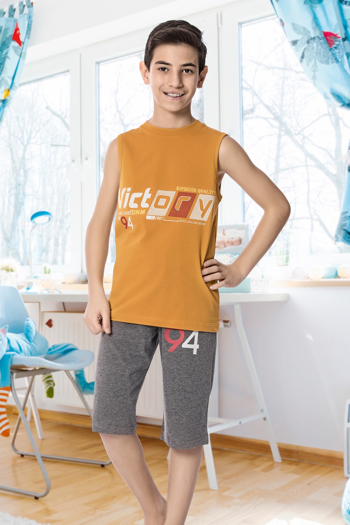 Erkek Çoçuk Garson Kapri Pijama Takım 7114