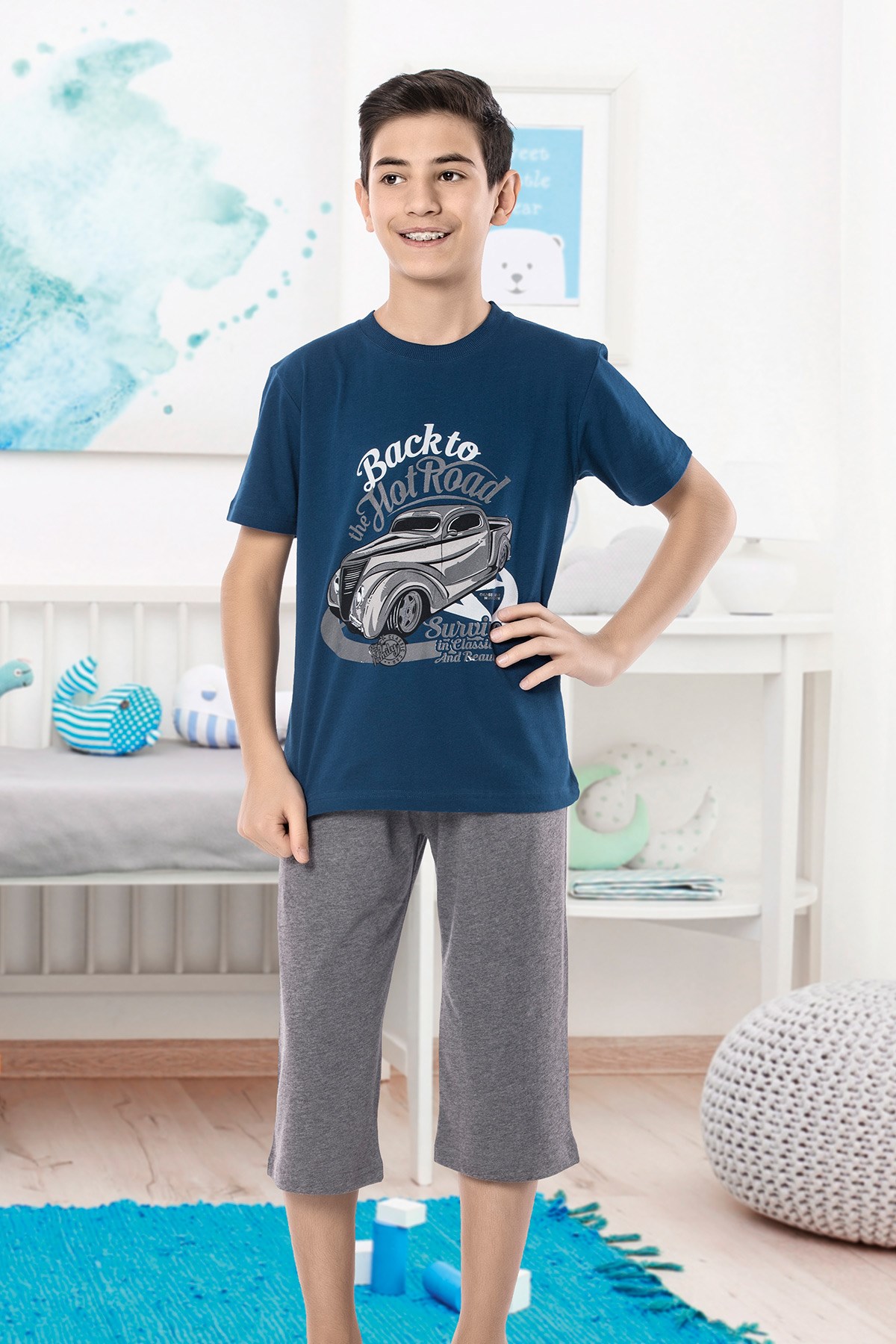 Erkek Çoçuk Garson Kapri Pijama Takım 7105