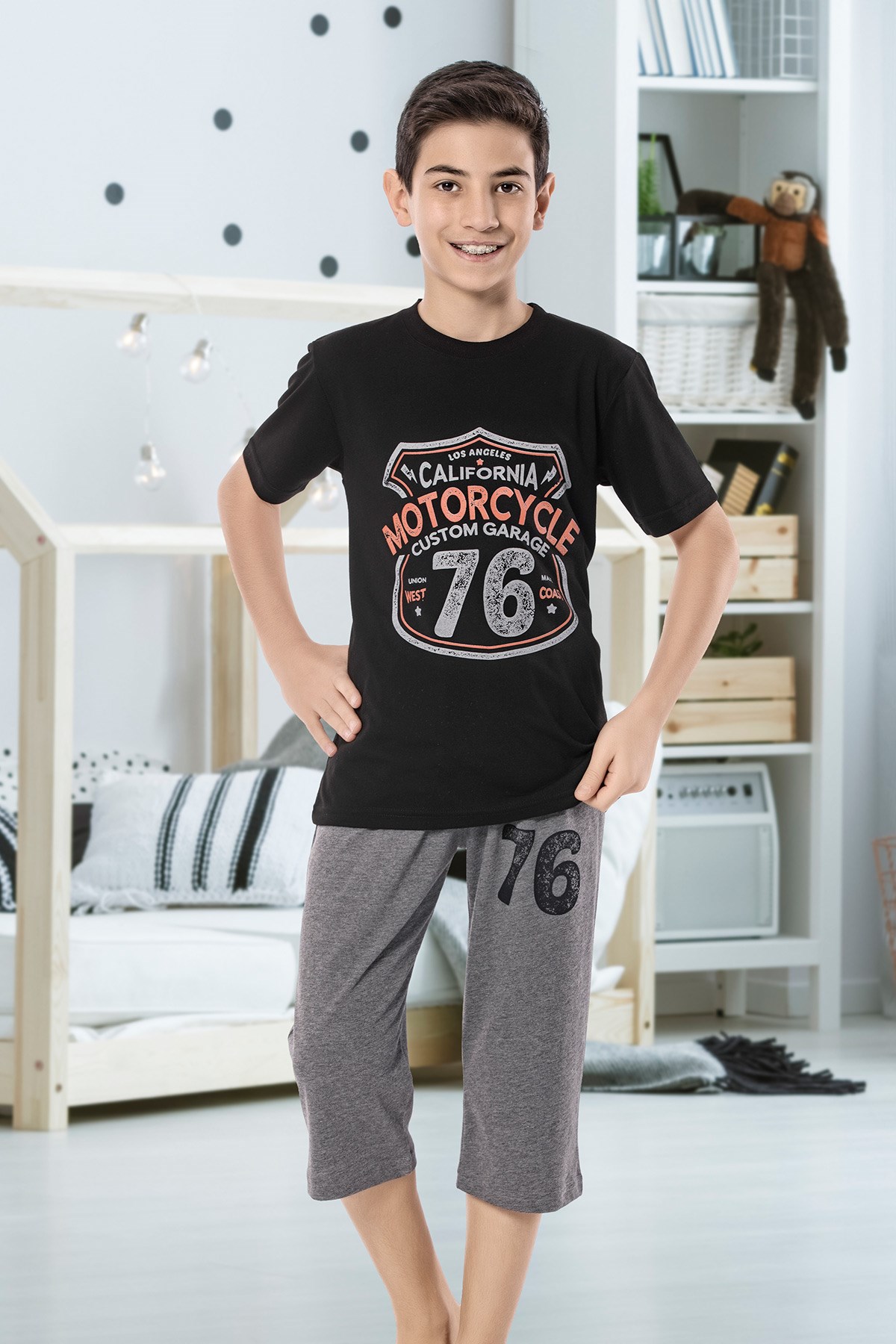 Erkek Çoçuk Garson Kapri Pijama Takım 7102