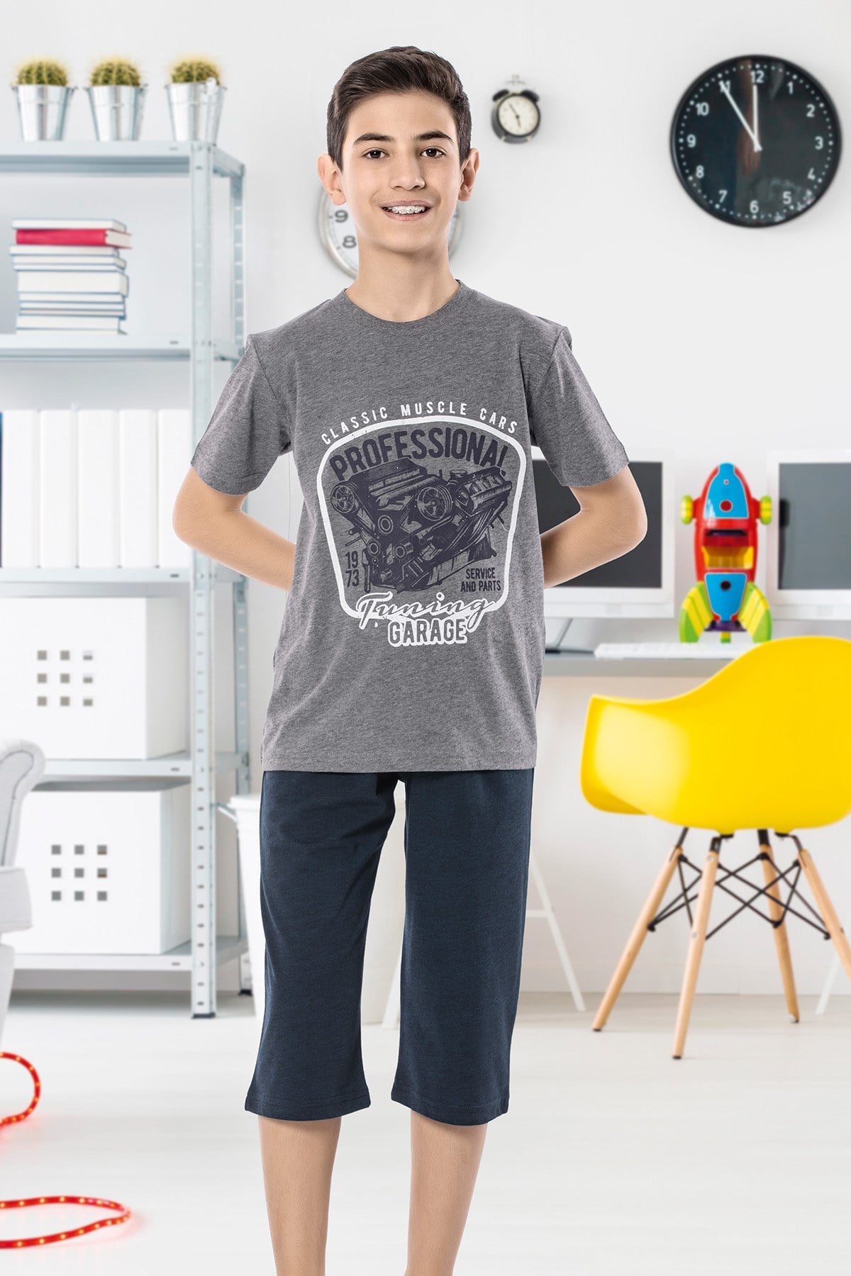 Erkek Çoçuk Garson Kapri Pijama Takım 7106