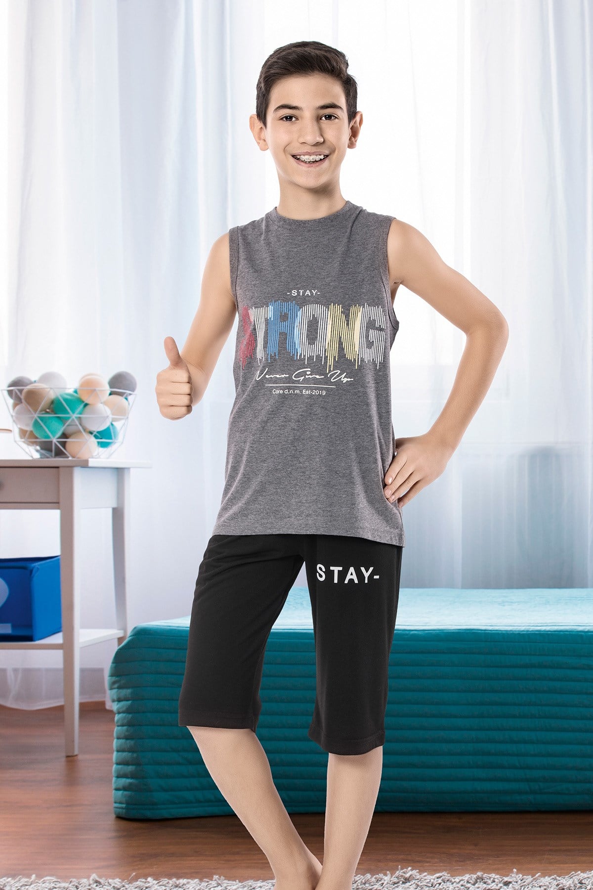 Erkek Çoçuk Garson Kapri Pijama Takım 7113