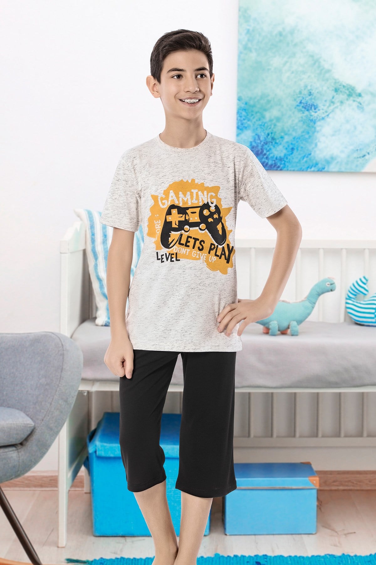 Erkek Çoçuk Garson Kapri Pijama Takım 7103