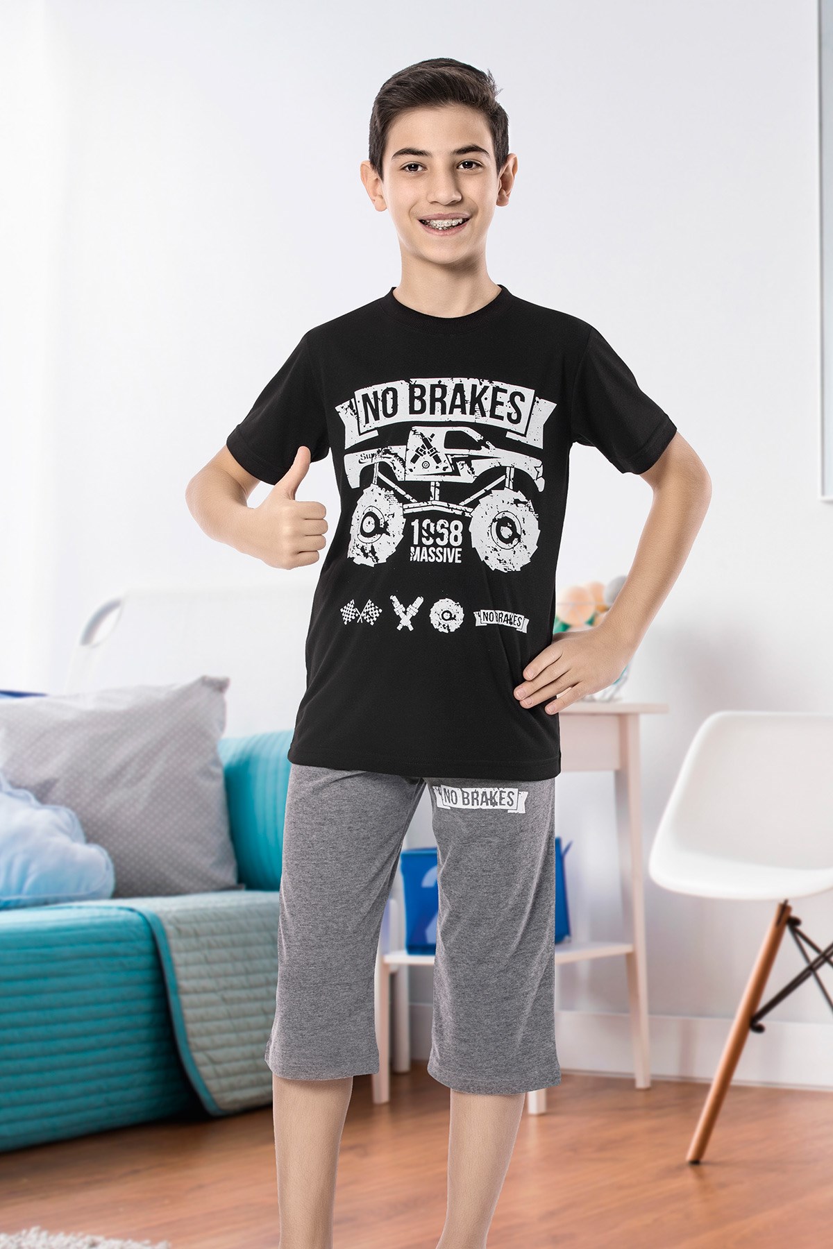 Erkek Çoçuk Garson Kapri Pijama Takım 7109