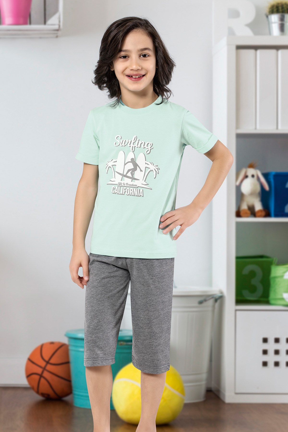 Erkek Çocuk Kapri Pijama Takımı-5437
